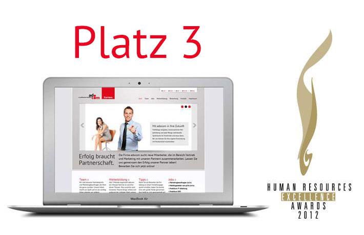 Screenshot adocom Karriere-Website "Platz 3 beim HR Excellence Award"
