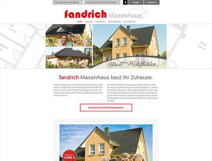 Website der Firma Fandrich Massivhaus
