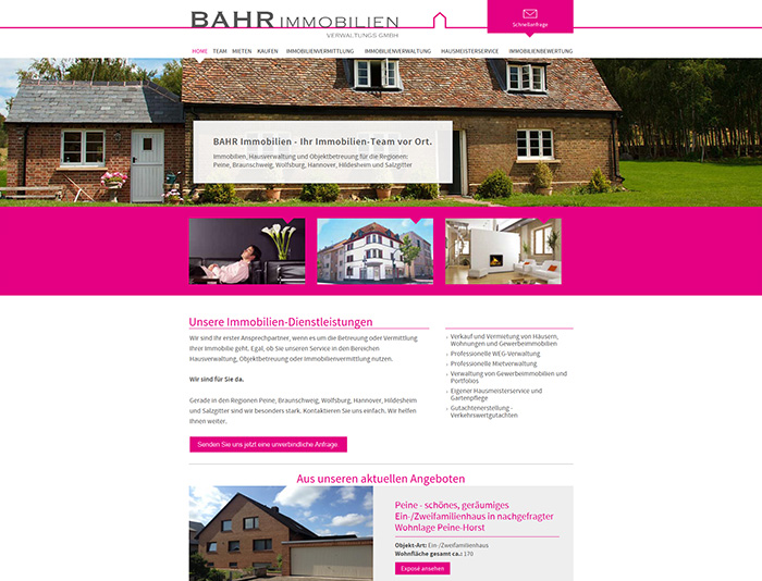 Website der Firma BAHR Immobilien